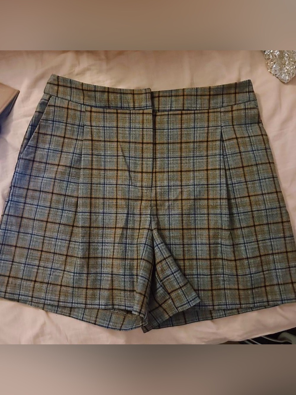 Rachel Zoe Plaid Tailored Shorts in Gray and Brown